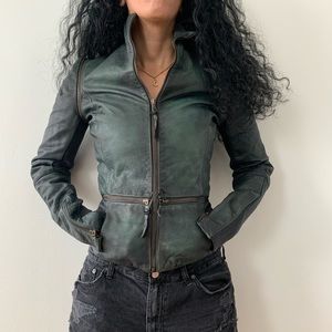 Leather Jacket with suede details.